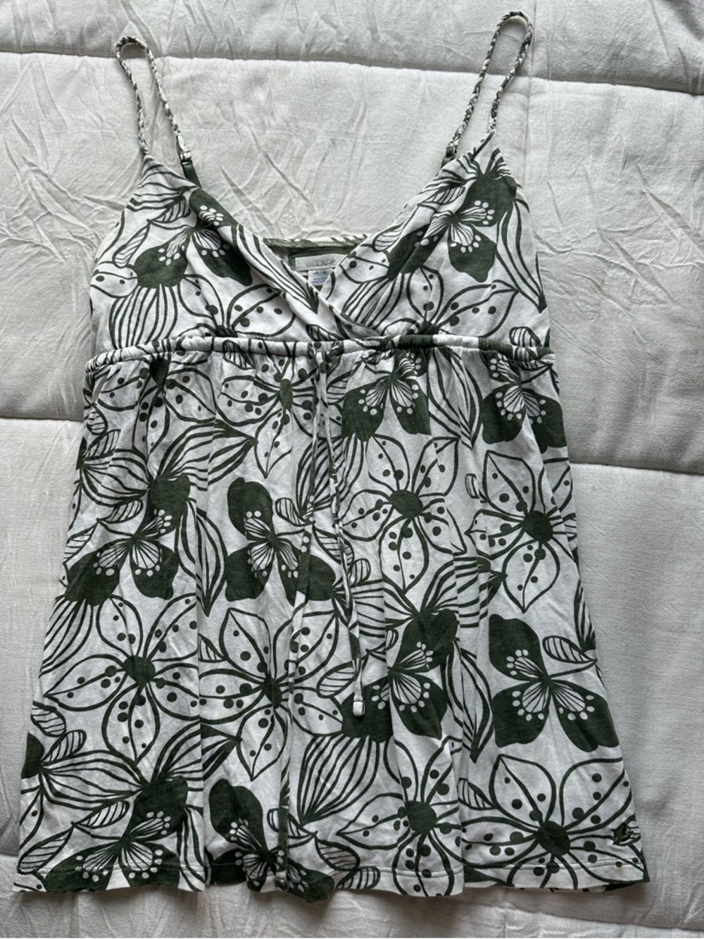 aerie Olive Green & White Floral Spaghetti Strap Tank